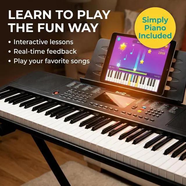 Alt view image 3 of 7 - RJ361 61 Key Compact Keyboard Piano for Beginners | Compact electric keyboard piano with 200 sounds, 200 rhythms, note stickers and Simply Piano lessons for beginners