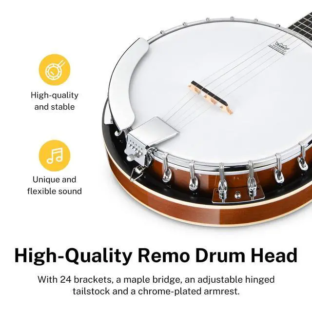 Alt view image 2 of 7 - Banjo Full Size 5 String Tenor Banjolele Guitar with Banjo Kit Tuner Gig Bag, Stringed Musical Instruments for Adult BeginnerDBJ-200