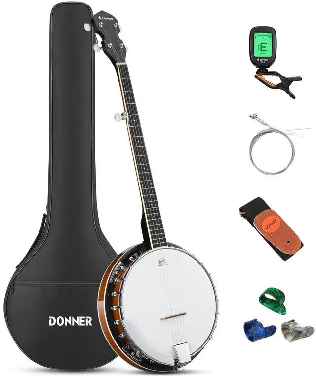 Main image of Banjo Full Size 5 String Tenor Banjolele Guitar with Banjo Kit Tuner Gig Bag, Stringed Musical Instruments for Adult BeginnerDBJ-200
