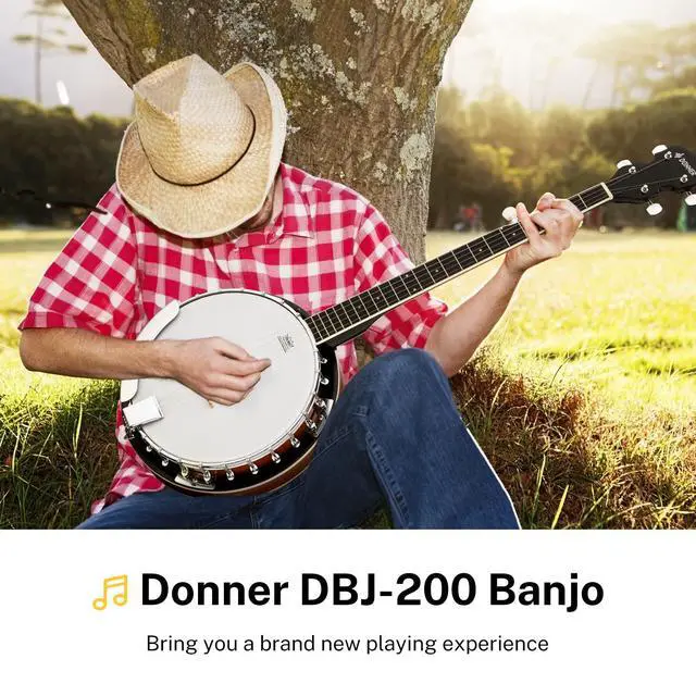 Alt view image 6 of 7 - Banjo Full Size 5 String Tenor Banjolele Guitar with Banjo Kit Tuner Gig Bag, Stringed Musical Instruments for Adult BeginnerDBJ-200
