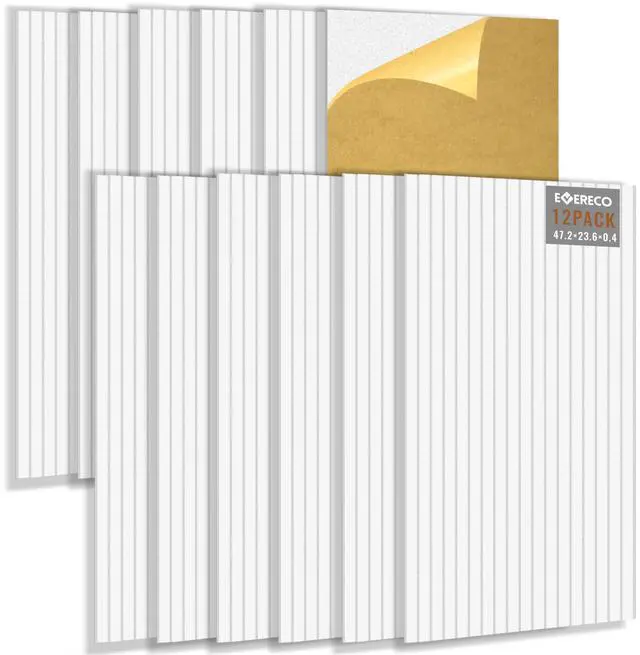 Main image of 12 Pack Large Acoustic Wall Panels, 47.2 x 23.6 x 0.4 Inch (92.8 sq ft), Self-Adhesive Sound Absorbing Panels,Sound Proof Panels for Walls, Echo Reduction for Studio, Office, White