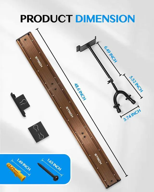 Alt view image 6 of 7 - Guitar Wall Mount Hangers - Holds 5 Guitars, Walnut Wood Grain, Strong Aluminum Metal Stand Rack, Adjustable Display Set, SMH-05W