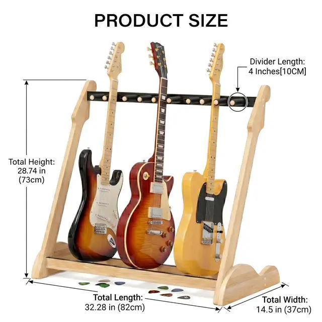 Alt view image 2 of 7 - Bamboo Guitar Rack for Multiple Guitars, Adjustable Guitar Stand(Natural-B) | Natural Bamboo Adjustable Dividers Protective Padding Stable Floor Design Fits Acoustic, Electric & Bass