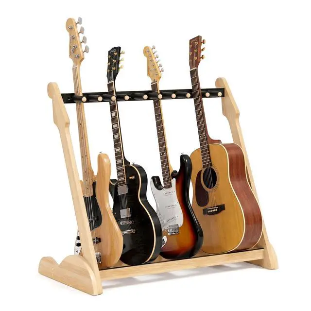 Alt view image 7 of 7 - Bamboo Guitar Rack for Multiple Guitars, Adjustable Guitar Stand(Natural-B) | Natural Bamboo Adjustable Dividers Protective Padding Stable Floor Design Fits Acoustic, Electric & Bass