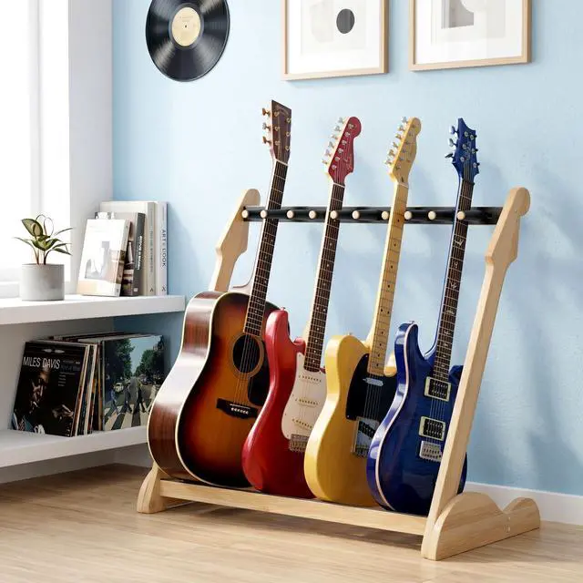 Alt view image 6 of 7 - Bamboo Guitar Rack for Multiple Guitars, Adjustable Guitar Stand(Natural-B) | Natural Bamboo Adjustable Dividers Protective Padding Stable Floor Design Fits Acoustic, Electric & Bass