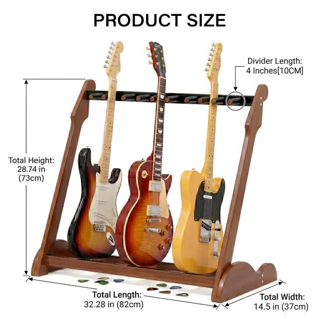 Alt view image 2 of 7 - Bamboo Guitar Rack for Multiple Guitars, Adjustable Guitar Stand(Walnut-B) | Natural Bamboo Adjustable Dividers Protective Padding Stable Floor Design Fits Acoustic, Electric & Bass