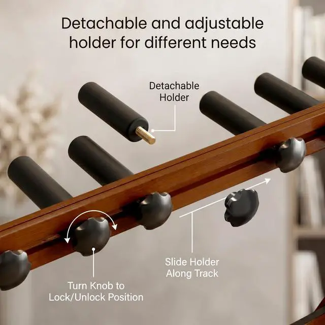 Alt view image 3 of 7 - Bamboo Guitar Rack for Multiple Guitars, Adjustable Guitar Stand(Walnut-B) | Natural Bamboo Adjustable Dividers Protective Padding Stable Floor Design Fits Acoustic, Electric & Bass