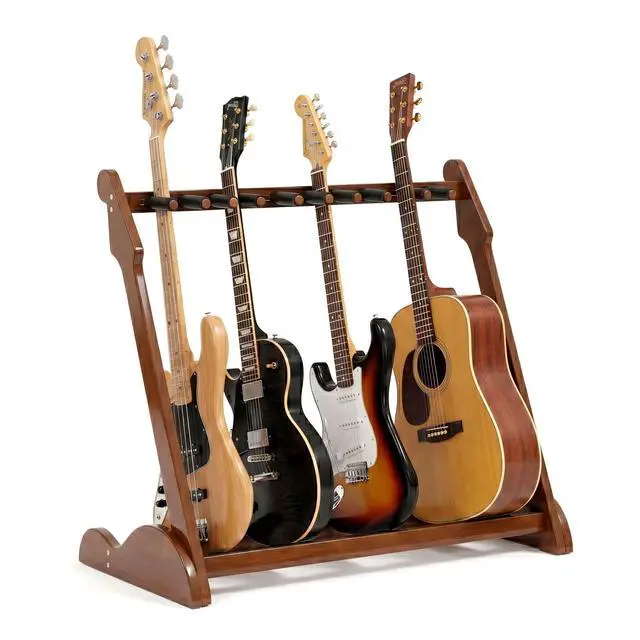 Alt view image 7 of 7 - Bamboo Guitar Rack for Multiple Guitars, Adjustable Guitar Stand(Walnut-B) | Natural Bamboo Adjustable Dividers Protective Padding Stable Floor Design Fits Acoustic, Electric & Bass