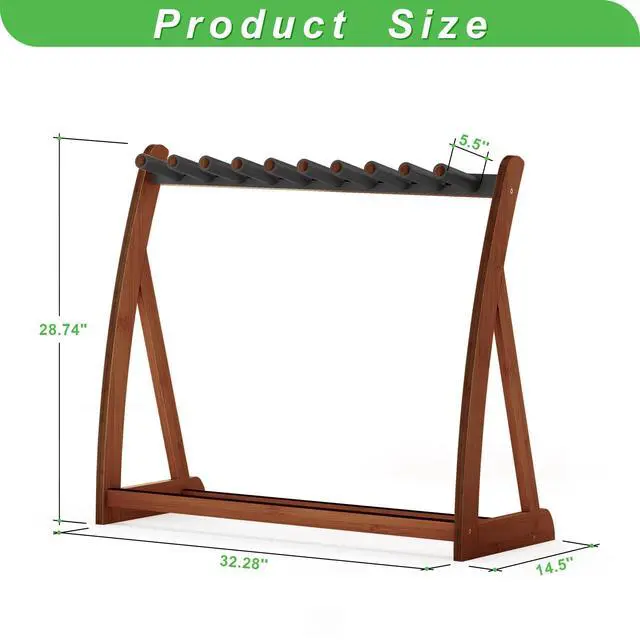 Alt view image 2 of 7 - Bamboo Guitar Rack for Multiple Guitars, Adjustable Guitar Stand(Walnut) | Natural Bamboo Adjustable Dividers Protective Padding Stable Floor Design Fits Acoustic, Electric & Bass