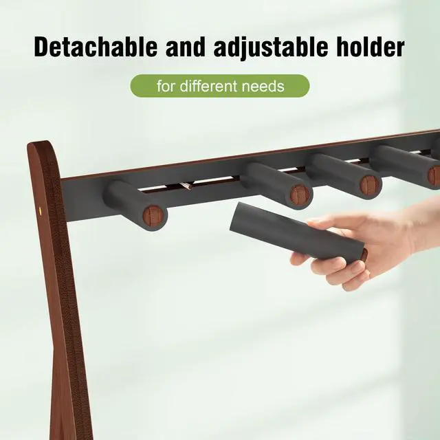Alt view image 3 of 7 - Bamboo Guitar Rack for Multiple Guitars, Adjustable Guitar Stand(Walnut) | Natural Bamboo Adjustable Dividers Protective Padding Stable Floor Design Fits Acoustic, Electric & Bass