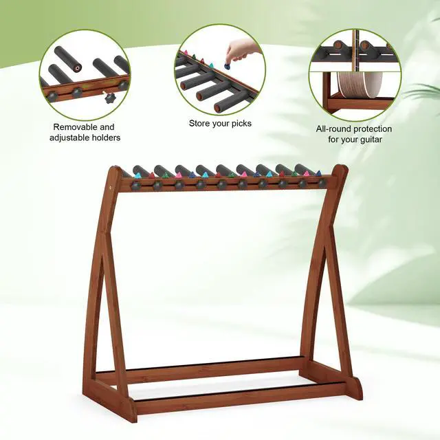 Alt view image 4 of 7 - Bamboo Guitar Rack for Multiple Guitars, Adjustable Guitar Stand(Walnut) | Natural Bamboo Adjustable Dividers Protective Padding Stable Floor Design Fits Acoustic, Electric & Bass