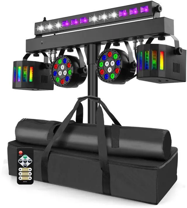 Main image of DJ Lights Stand for Parties - Professional 5in1 LED DJ Lighting System with Stand, DMX512, Sound Activated Stage Lights Package for Wedding Live Band Disco Club Gig Bar Booth Show Events