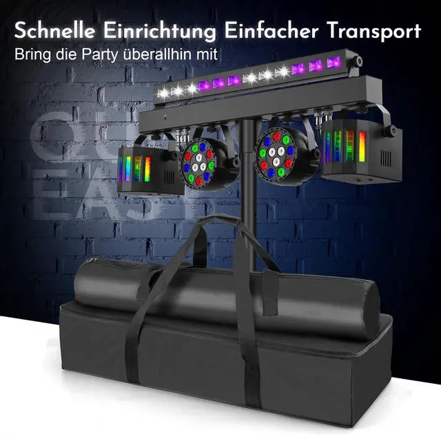 Alt view image 6 of 7 - DJ Lights Stand for Parties - Professional 5in1 LED DJ Lighting System with Stand, DMX512, Sound Activated Stage Lights Package for Wedding Live Band Disco Club Gig Bar Booth Show Events