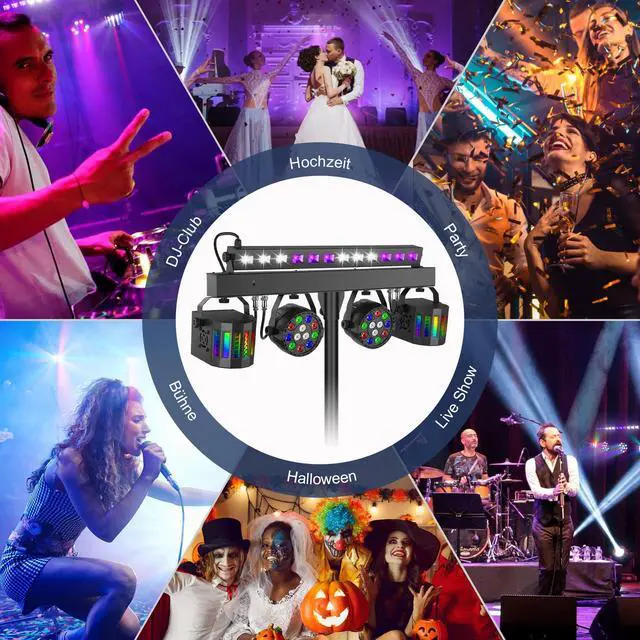 Alt view image 5 of 7 - DJ Lights Stand for Parties - Professional 5in1 LED DJ Lighting System with Stand, DMX512, Sound Activated Stage Lights Package for Wedding Live Band Disco Club Gig Bar Booth Show Events
