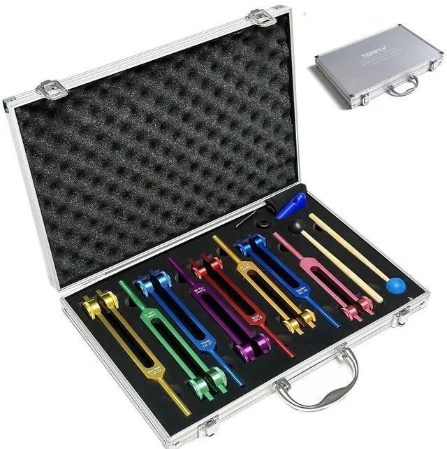 Main image of Chakra Tuning Forks Set for Healing, 7 Chakra+1 Soul Purpose Weighted Tuning Forks with Exquisite Aluminum Gift Box, Multicolour,(126.22 Hz, 136.1 Hz, 141.27 Hz, 172.06 Hz etc)