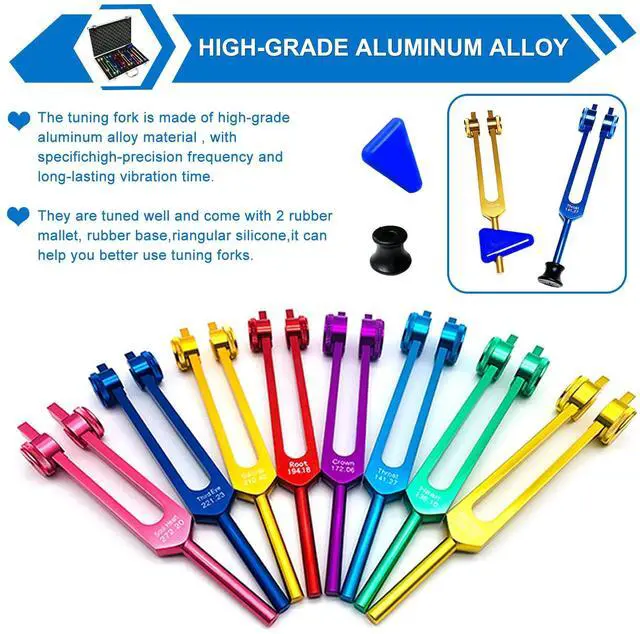 Alt view image 3 of 7 - Chakra Tuning Forks Set for Healing, 7 Chakra+1 Soul Purpose Weighted Tuning Forks with Exquisite Aluminum Gift Box, Multicolour,(126.22 Hz, 136.1 Hz, 141.27 Hz, 172.06 Hz etc)