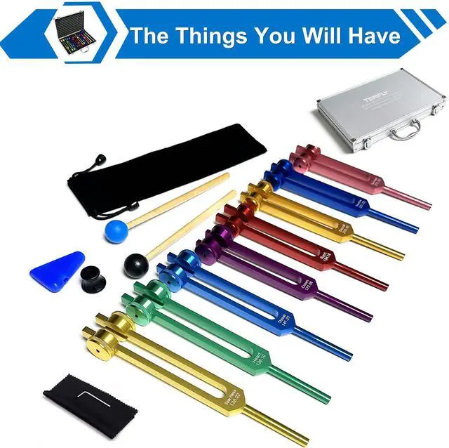 Alt view image 2 of 7 - Chakra Tuning Forks Set for Healing, 7 Chakra+1 Soul Purpose Weighted Tuning Forks with Exquisite Aluminum Gift Box, Multicolour,(126.22 Hz, 136.1 Hz, 141.27 Hz, 172.06 Hz etc)