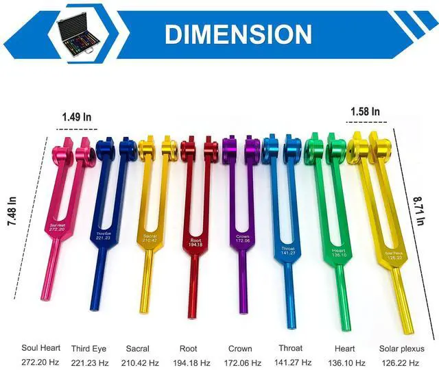 Alt view image 4 of 7 - Chakra Tuning Forks Set for Healing, 7 Chakra+1 Soul Purpose Weighted Tuning Forks with Exquisite Aluminum Gift Box, Multicolour,(126.22 Hz, 136.1 Hz, 141.27 Hz, 172.06 Hz etc)