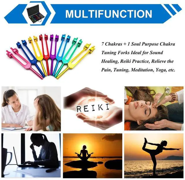 Alt view image 6 of 7 - Chakra Tuning Forks Set for Healing, 7 Chakra+1 Soul Purpose Weighted Tuning Forks with Exquisite Aluminum Gift Box, Multicolour,(126.22 Hz, 136.1 Hz, 141.27 Hz, 172.06 Hz etc)