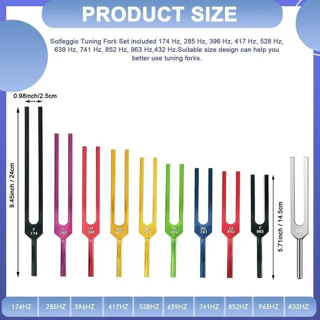Alt view image 4 of 7 - Solfeggio Tuning Fork Set - 10 Tuning Forks Perfect for DNA Healing, Chakra, Sound Therapy, Multicolour, with Exquisite Aluminum Gift Box (174 Hz, 285 Hz, 396 Hz, 417 Hz, 432Hz, 528 Hz etc)