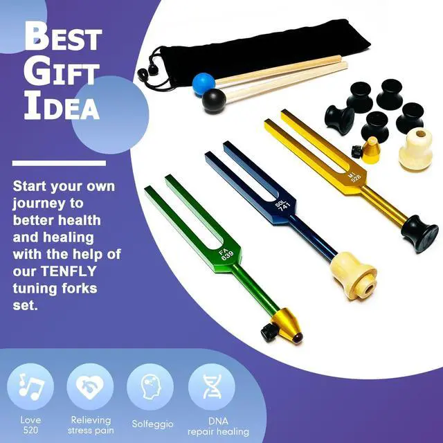 Alt view image 6 of 7 - Solfeggio Tuning Fork Set - 10 Tuning Forks Perfect for DNA Healing, Chakra, Sound Therapy, Multicolour, with Exquisite Aluminum Gift Box (174 Hz, 285 Hz, 396 Hz, 417 Hz, 432Hz, 528 Hz etc)