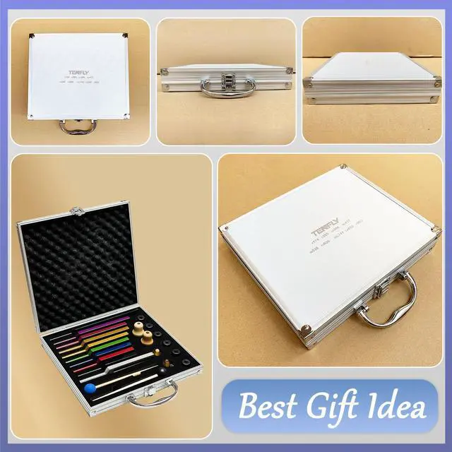 Alt view image 7 of 7 - Solfeggio Tuning Fork Set - 10 Tuning Forks Perfect for DNA Healing, Chakra, Sound Therapy, Multicolour, with Exquisite Aluminum Gift Box (174 Hz, 285 Hz, 396 Hz, 417 Hz, 432Hz, 528 Hz etc)