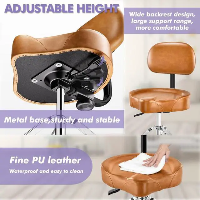 Alt view image 3 of 6 - Pro Drum Stool with Backrest, Heavy Duty Hydraulic Drum Throne, Ergonomic Memory Foam Drum Seat, Adjustable Drum Chair Anti-Slip Base, Drum Saddle Bench for Drummers Musicians(Brown)