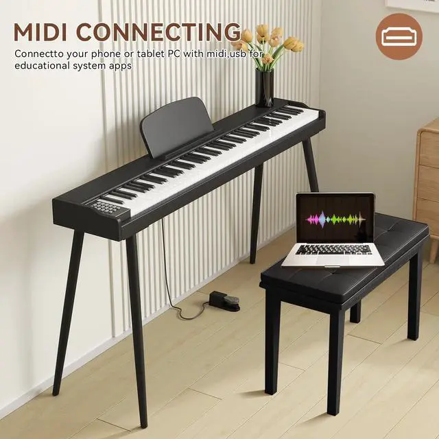 Alt view image 4 of 7 - 88 Key Digital Piano Keyboard with Stand & Sustain Pedal, Full-Size Semi Weighted Electric Piano for Beginners/Adults, Home Keyboard Piano with Headphone Jack, MIDI-USB Connectivity, Black
