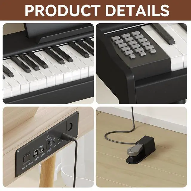 Alt view image 6 of 7 - 88 Key Digital Piano Keyboard with Stand & Sustain Pedal, Full-Size Semi Weighted Electric Piano for Beginners/Adults, Home Keyboard Piano with Headphone Jack, MIDI-USB Connectivity, Black