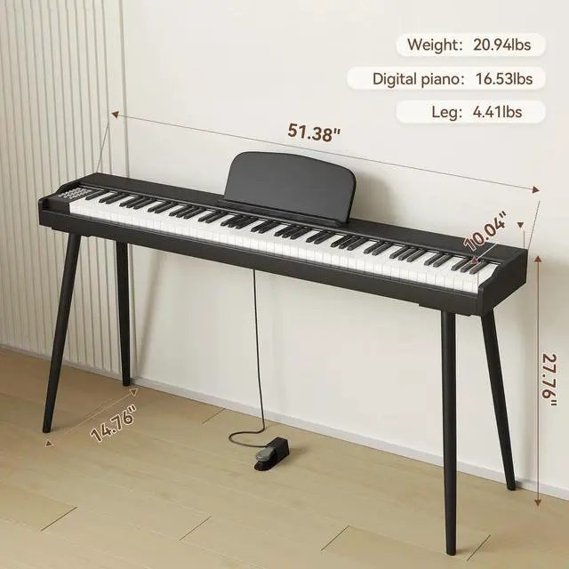 Alt view image 7 of 7 - 88 Key Digital Piano Keyboard with Stand & Sustain Pedal, Full-Size Semi Weighted Electric Piano for Beginners/Adults, Home Keyboard Piano with Headphone Jack, MIDI-USB Connectivity, Black