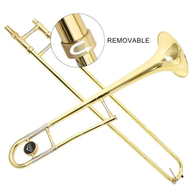Alt view image 4 of 5 - Bb Tenor Slide Trombone Brass Musical Instrument with Hard Case,Mouthpiece,Gloves,Cleaning Cloth for Professional Player Beginners Students, Large Bell(9.25"/235 mm),GOLD