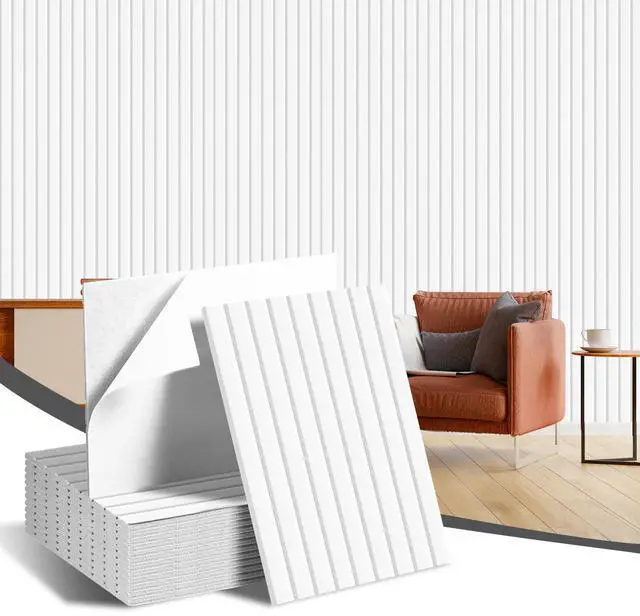Main image of Acoustic Panels 12 Pack - Covers 16 Sq Ft, Self-Adhesive 3D Soundproof Wall Tiles, 16x12 Decorative Panels for Studio, Home Office & Gaming Room (White)