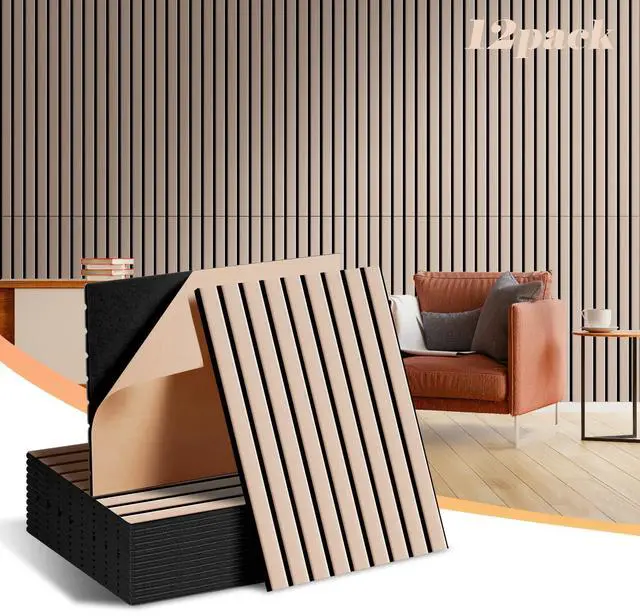Main image of Acoustic Panels 12 Pack - Covers 16 Sq Ft, Self-Adhesive 3D Soundproof Wall Tiles, 16x12 Decorative Panels for Studio, Home Office & Gaming Room (Camel)