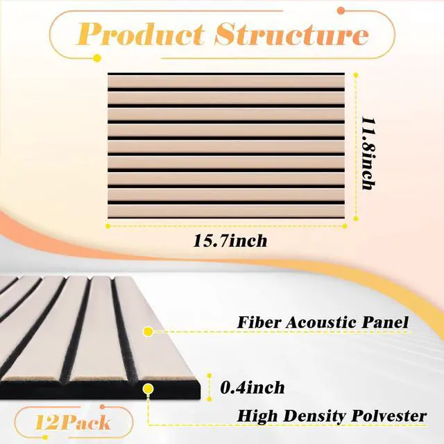 Alt view image 2 of 7 - Acoustic Panels 12 Pack - Covers 16 Sq Ft, Self-Adhesive 3D Soundproof Wall Tiles, 16x12 Decorative Panels for Studio, Home Office & Gaming Room (Camel)