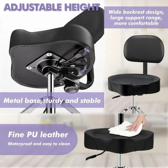 Alt view image 3 of 7 - Pro Drum Stool with Backrest, Heavy Duty Hydraulic Drum Throne, Ergonomic Memory Foam Drum Seat, Adjustable Drum Chair Anti-Slip Base, Drum Saddle Bench for Drummers Musicians (Black)