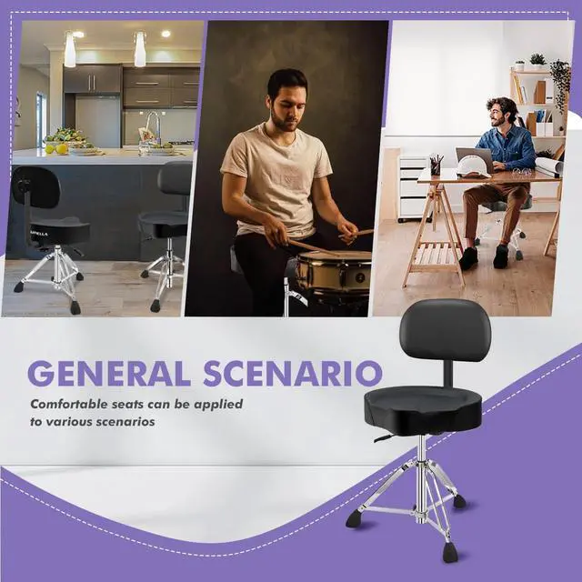 Alt view image 6 of 7 - Pro Drum Stool with Backrest, Heavy Duty Hydraulic Drum Throne, Ergonomic Memory Foam Drum Seat, Adjustable Drum Chair Anti-Slip Base, Drum Saddle Bench for Drummers Musicians (Black)