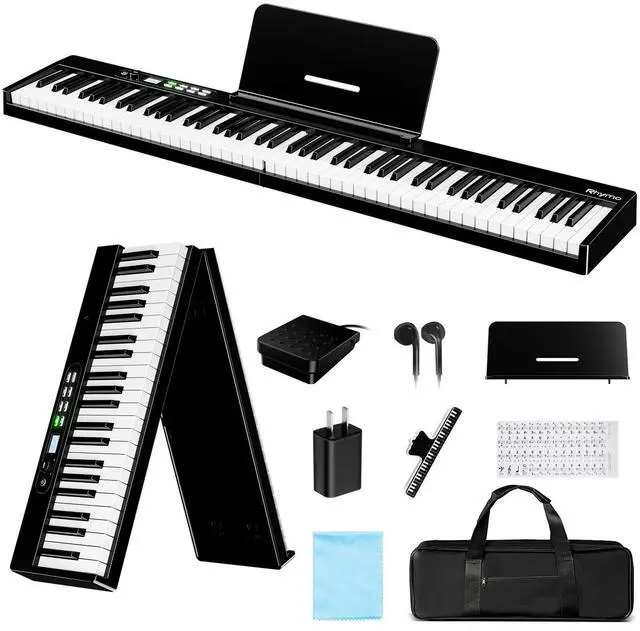 Main image of 88 Key Portable Piano Keyboard, Semi-Weighted Folding Piano Full Size, Ultra Sound Upgrand Imitation Wood Texture Keyboard w/MIDI Bluetooth LCD Display Screen, Sustain Pedal for Beginners Adult