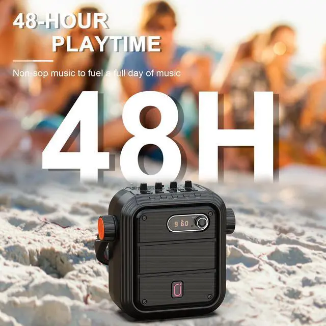 Alt view image 7 of 7 - Karaoke Machine with 2 Wireless Microphones, 5200mAh Portable Speaker Set Bluetooth 5.0 Rechargeable PA System with TWS,FM, REC,Stage Subwoofer Supports BT/USB/TF Card/Aux for Party