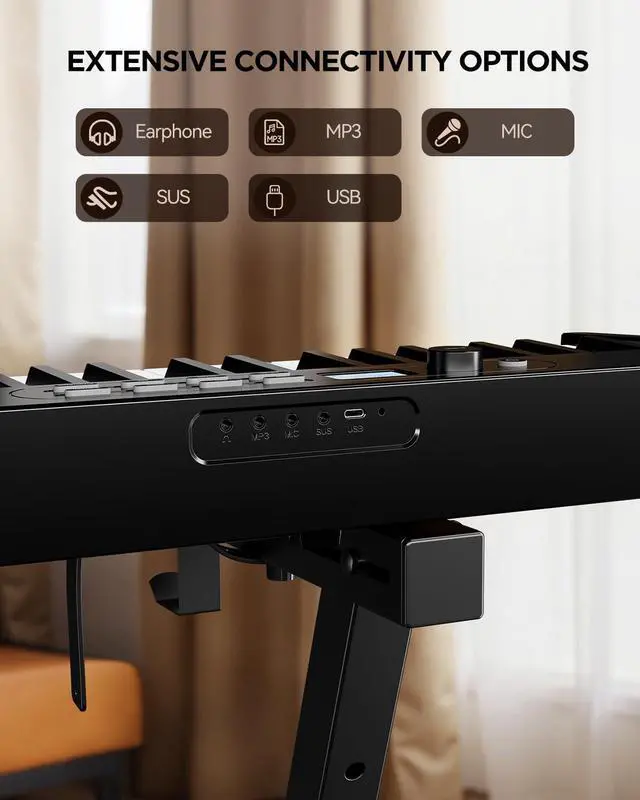 Alt view image 7 of 7 - 88 Key Portable Piano Keyboard, Semi-Weighted Folding Piano Full Size, Ultra Sound Upgrand Imitation Wood Texture Keyboard w/MIDI Bluetooth LCD Display Screen, Sustain Pedal for Beginners Adult