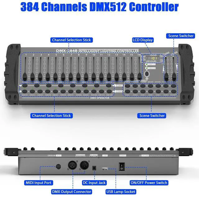 Alt view image 4 of 7 - DJ Controller 384CH Fog DMX-512 DJ Controller Support 30 Banks 8 Scenes 24 fixtures Stage Lighting Console for Program Editing of DJ Lights Show Bar Club Live