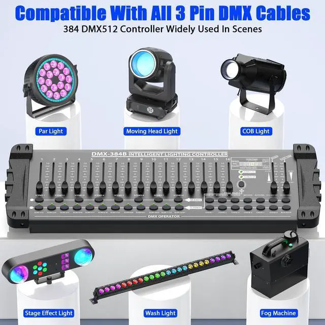 Alt view image 3 of 7 - DJ Controller 384CH Fog DMX-512 DJ Controller Support 30 Banks 8 Scenes 24 fixtures Stage Lighting Console for Program Editing of DJ Lights Show Bar Club Live