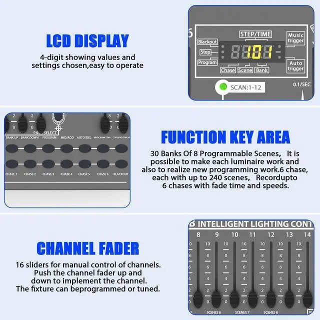 Alt view image 6 of 7 - DJ Controller 384CH Fog DMX-512 DJ Controller Support 30 Banks 8 Scenes 24 fixtures Stage Lighting Console for Program Editing of DJ Lights Show Bar Club Live