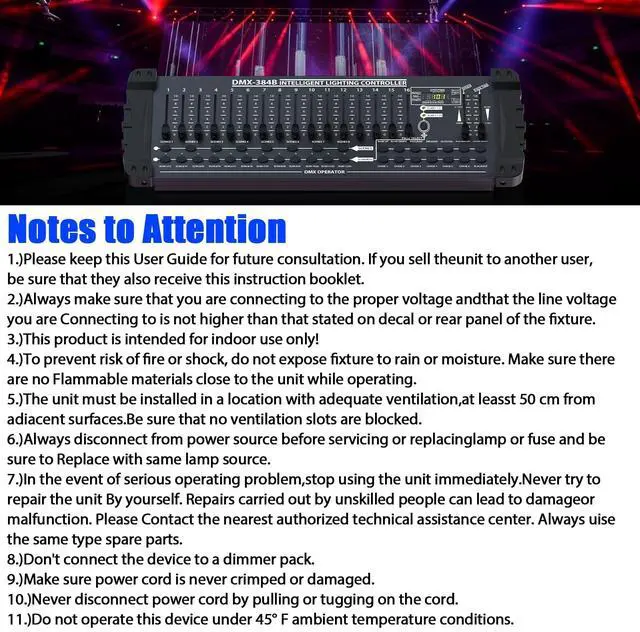Alt view image 7 of 7 - DJ Controller 384CH Fog DMX-512 DJ Controller Support 30 Banks 8 Scenes 24 fixtures Stage Lighting Console for Program Editing of DJ Lights Show Bar Club Live