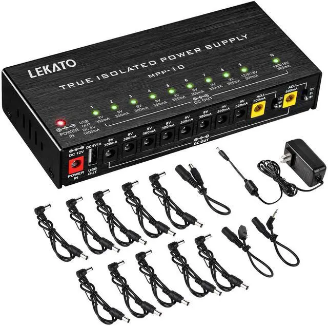 Main image of Guitar Pedal Power Supply, True Isolated Pedal Power Supply with 10 Ports, USB Port, Short Circuit Protection, Guitar Pedal Power DC Output 9V 12V 18V for Effect Pedal