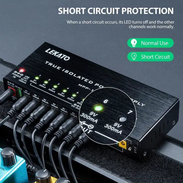 Alt view image 3 of 7 - Guitar Pedal Power Supply, True Isolated Pedal Power Supply with 10 Ports, USB Port, Short Circuit Protection, Guitar Pedal Power DC Output 9V 12V 18V for Effect Pedal