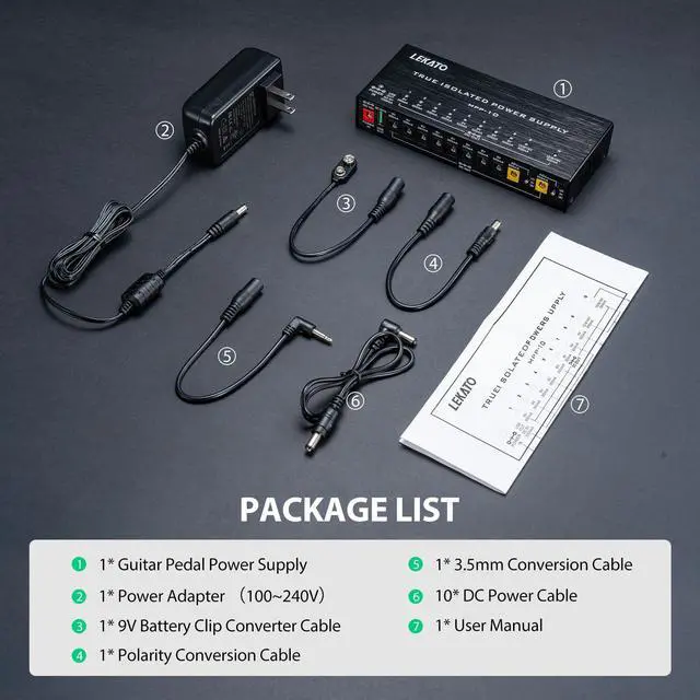 Alt view image 6 of 7 - Guitar Pedal Power Supply, True Isolated Pedal Power Supply with 10 Ports, USB Port, Short Circuit Protection, Guitar Pedal Power DC Output 9V 12V 18V for Effect Pedal