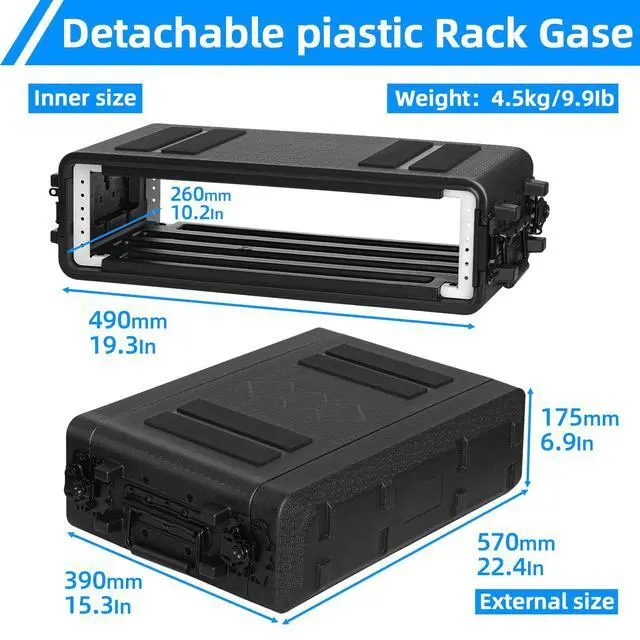 Alt view image 2 of 6 - 2U Rack Case Shallow 12" Depth, 19" Rackmount Flight Cases Easy Installation Portable Carry Watertight Dust Proof 2 Space Shockproof Mount Racks with Microphone Compartments Space Saving