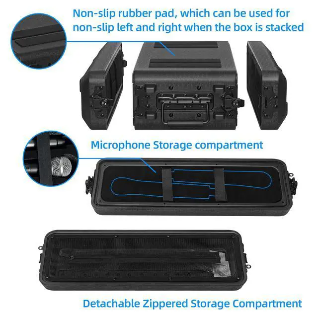 Alt view image 3 of 6 - 2U Rack Case Shallow 12" Depth, 19" Rackmount Flight Cases Easy Installation Portable Carry Watertight Dust Proof 2 Space Shockproof Mount Racks with Microphone Compartments Space Saving