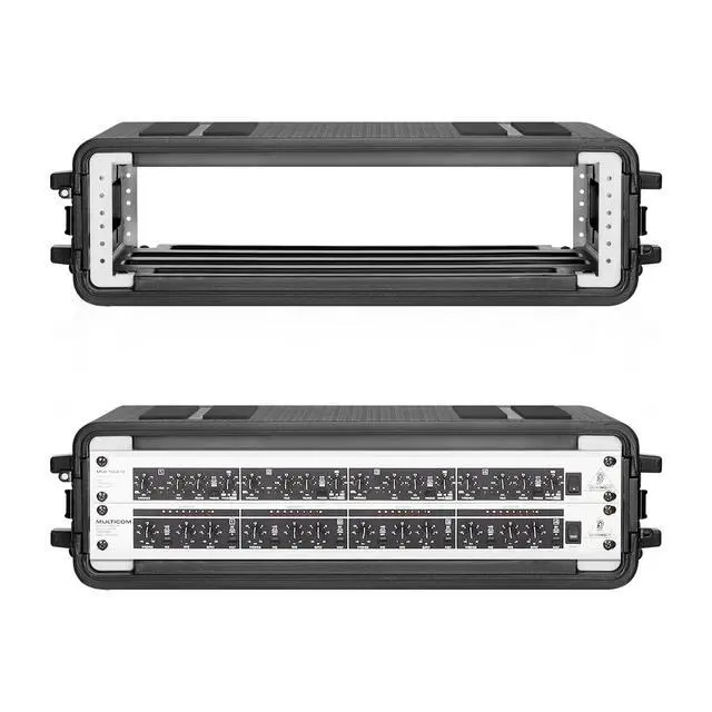 Alt view image 5 of 6 - 2U Rack Case Shallow 12" Depth, 19" Rackmount Flight Cases Easy Installation Portable Carry Watertight Dust Proof 2 Space Shockproof Mount Racks with Microphone Compartments Space Saving