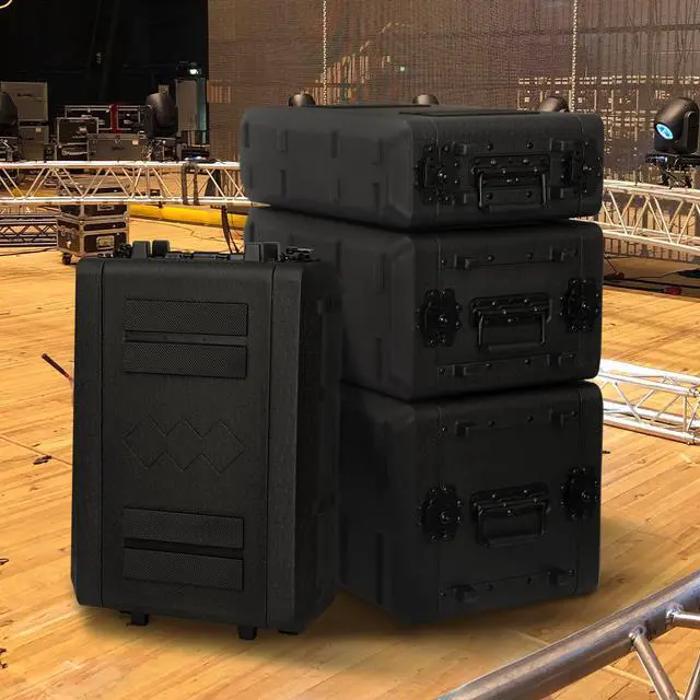 Alt view image 6 of 6 - 2U Rack Case Shallow 12" Depth, 19" Rackmount Flight Cases Easy Installation Portable Carry Watertight Dust Proof 2 Space Shockproof Mount Racks with Microphone Compartments Space Saving